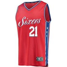 Load image into Gallery viewer, Men&#39;s Fanatics Branded Joel Embiid Red Philadelphia 7ers Fast Break Replica Jersey  Statement Edition  Red