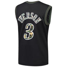 Load image into Gallery viewer, Men's Mitchell &amp; Ness Allen Iverson Black Philadelphia 7ers Straight Fire Camo Swingman Jersey  Black